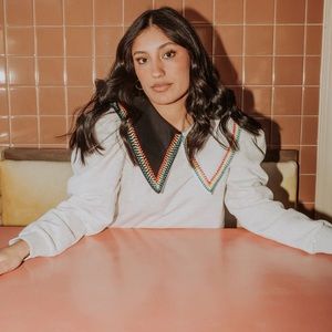 Queen of Sparkles Rainbow Bead Collared Sweatshirt NWOT size M